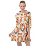 Cute Colorful Owl Cartoon Seamless Pattern Mini Skater Shirt Dress