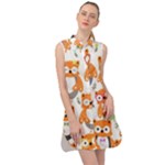 Cute Colorful Owl Cartoon Seamless Pattern Sleeveless Shirt Dress