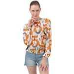Cute Colorful Owl Cartoon Seamless Pattern Banded Bottom Chiffon Top
