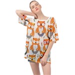Cute Colorful Owl Cartoon Seamless Pattern Oversized Chiffon Top