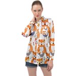 Cute Colorful Owl Cartoon Seamless Pattern Long Sleeve Satin Shirt