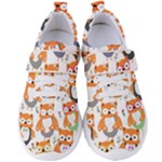 Cute Colorful Owl Cartoon Seamless Pattern Women s Velcro Strap Shoes