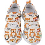 Cute Colorful Owl Cartoon Seamless Pattern Kids  Velcro Strap Shoes