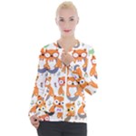 Cute Colorful Owl Cartoon Seamless Pattern Casual Zip Up Jacket