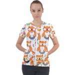 Cute Colorful Owl Cartoon Seamless Pattern Short Sleeve Zip Up Jacket