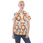 Cute Colorful Owl Cartoon Seamless Pattern Women s Short Sleeve Pocket Shirt