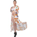 Cute Colorful Owl Cartoon Seamless Pattern Maxi Chiffon Beach Wrap