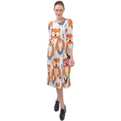 Ruffle End Midi Chiffon Dress 