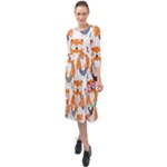 Cute Colorful Owl Cartoon Seamless Pattern Ruffle End Midi Chiffon Dress