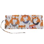 Cute Colorful Owl Cartoon Seamless Pattern Roll Up Canvas Pencil Holder (S)