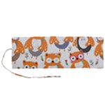 Cute Colorful Owl Cartoon Seamless Pattern Roll Up Canvas Pencil Holder (M)