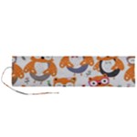 Cute Colorful Owl Cartoon Seamless Pattern Roll Up Canvas Pencil Holder (L)