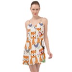 Cute Colorful Owl Cartoon Seamless Pattern Summer Time Chiffon Dress