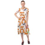 Cute Colorful Owl Cartoon Seamless Pattern Keyhole Neckline Chiffon Dress