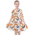 Cute Colorful Owl Cartoon Seamless Pattern Kids  All Frills Chiffon Dress