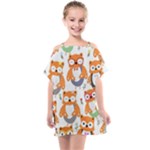 Cute Colorful Owl Cartoon Seamless Pattern Kids  One Piece Chiffon Dress