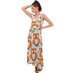 Cute Colorful Owl Cartoon Seamless Pattern V-Neck Chiffon Maxi Dress