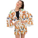 Cute Colorful Owl Cartoon Seamless Pattern Long Sleeve Kimono