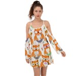 Cute Colorful Owl Cartoon Seamless Pattern Boho Dress