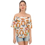 Cute Colorful Owl Cartoon Seamless Pattern Off Shoulder Short Sleeve Top