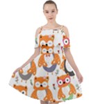 Cute Colorful Owl Cartoon Seamless Pattern Cut Out Shoulders Chiffon Dress