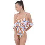 Cute Colorful Owl Cartoon Seamless Pattern Drape Piece Swimsuit
