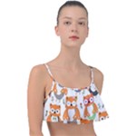 Cute Colorful Owl Cartoon Seamless Pattern Frill Bikini Top