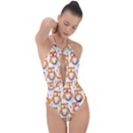 Cute Colorful Owl Cartoon Seamless Pattern Plunge Cut Halter Swimsuit