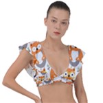 Cute Colorful Owl Cartoon Seamless Pattern Plunge Frill Sleeve Bikini Top