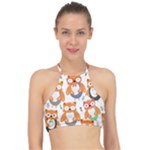 Cute Colorful Owl Cartoon Seamless Pattern Halter Bikini Top