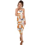 Cute Colorful Owl Cartoon Seamless Pattern Waist Tie Cover Up Chiffon Dress