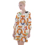 Cute Colorful Owl Cartoon Seamless Pattern Open Neck Shift Dress