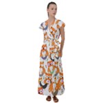 Cute Colorful Owl Cartoon Seamless Pattern Flutter Sleeve Maxi Dress