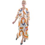 Cute Colorful Owl Cartoon Seamless Pattern Quarter Sleeve Wrap Front Maxi Dress