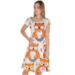Cute Colorful Owl Cartoon Seamless Pattern Classic Short Sleeve Dress