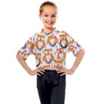 Cute Colorful Owl Cartoon Seamless Pattern Kids Mock Neck T-Shirt