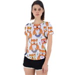 Cute Colorful Owl Cartoon Seamless Pattern Back Cut Out Sport T-Shirt