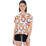 Cute Colorful Owl Cartoon Seamless Pattern Open Back Sport T-Shirt