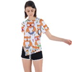 Cute Colorful Owl Cartoon Seamless Pattern Asymmetrical Short Sleeve Sports T-Shirt