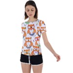 Cute Colorful Owl Cartoon Seamless Pattern Back Circle Cutout Sports T-Shirt