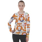 Cute Colorful Owl Cartoon Seamless Pattern Women s Pique Long Sleeve T-Shirt