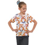 Cute Colorful Owl Cartoon Seamless Pattern Kids  Mesh Piece T-Shirt