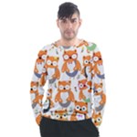 Cute Colorful Owl Cartoon Seamless Pattern Men s Long Sleeve Raglan T-Shirt