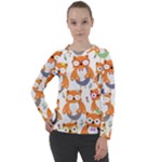 Cute Colorful Owl Cartoon Seamless Pattern Women s Long Sleeve Raglan T-Shirt