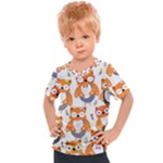Cute Colorful Owl Cartoon Seamless Pattern Kids  Sports T-Shirt