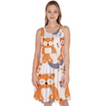 Cute Colorful Owl Cartoon Seamless Pattern Knee Length Skater Dress With Pockets