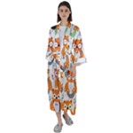 Cute Colorful Owl Cartoon Seamless Pattern Maxi Satin Kimono