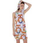 Cute Colorful Owl Cartoon Seamless Pattern Racer Back Hoodie Dress