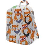 Cute Colorful Owl Cartoon Seamless Pattern Zip Up Backpack