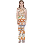 Cute Colorful Owl Cartoon Seamless Pattern Kids  Sleeveless Ruffle Edge Band Collar Chiffon One Piece